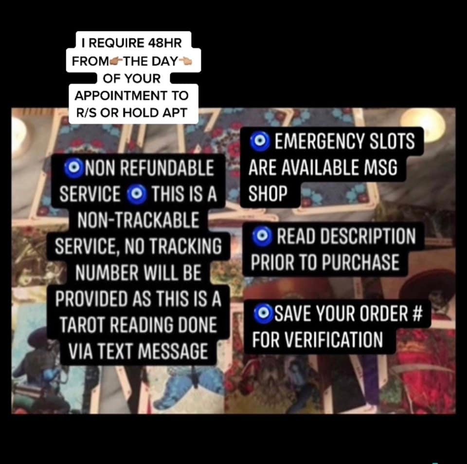 Tarot•up to 45 min•I need your email •Read item details prior to purchase* Scheduling is Texas CST. no tracking as this is a tarot reading. non trackable item
