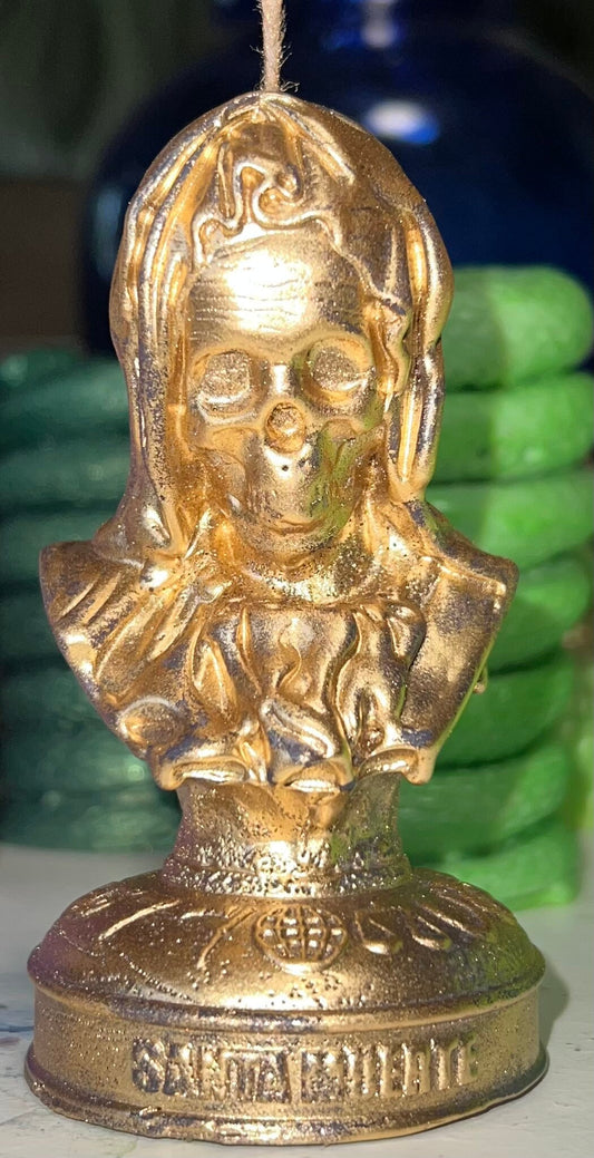 24k gold Santa Muerte bust candle pckg